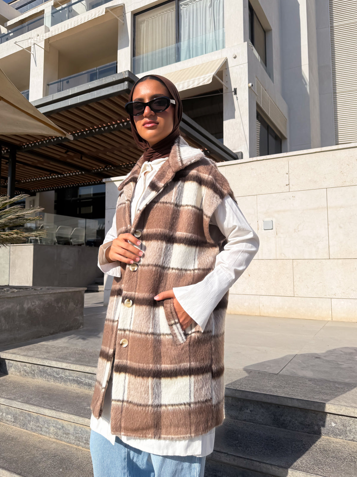 Checked Vest - Beige