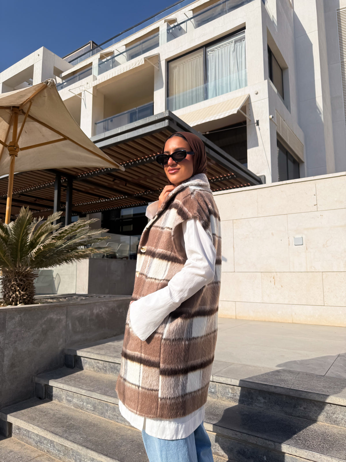Checked Vest - Beige