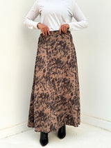 Stitched Printed Suede Skirt - Brown