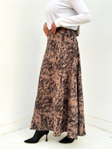 Stitched Printed Suede Skirt - Brown
