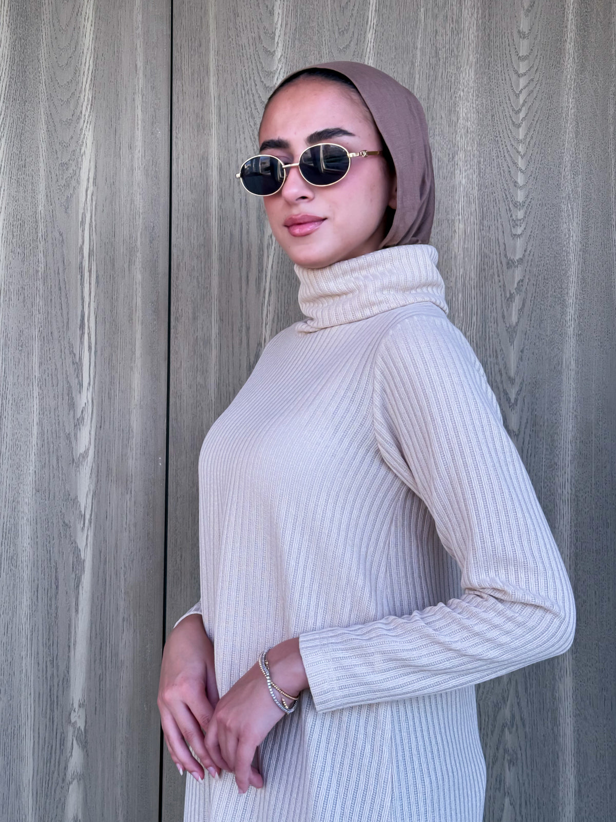 Basic Ribbed Blouse-Beige