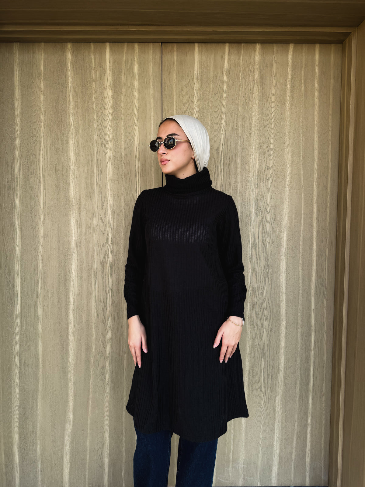 Basic Ribbed Blouse-Black