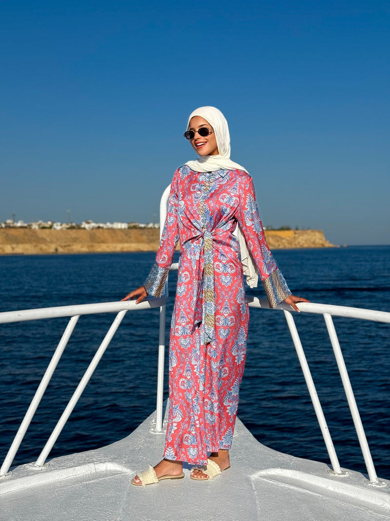 Overlap Printed Satin Dress-Havan
