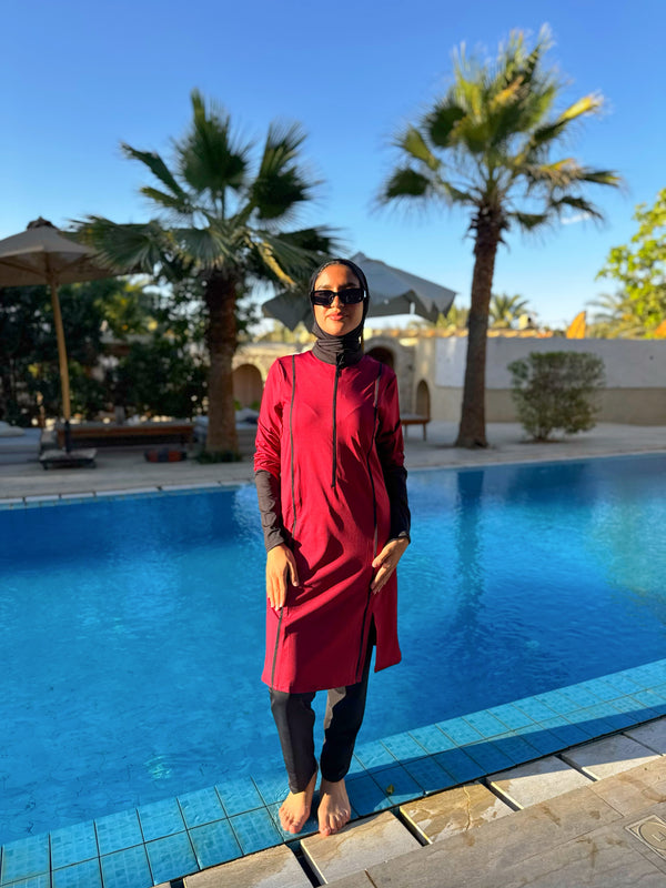Burkini With Piping - Maroon