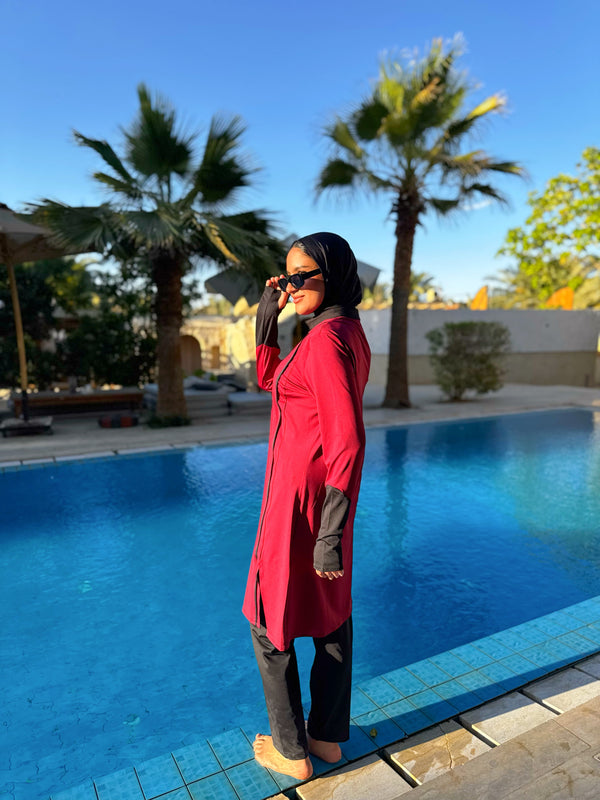 Burkini With Piping - Maroon