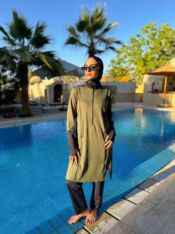 Burkini With Piping - Olive