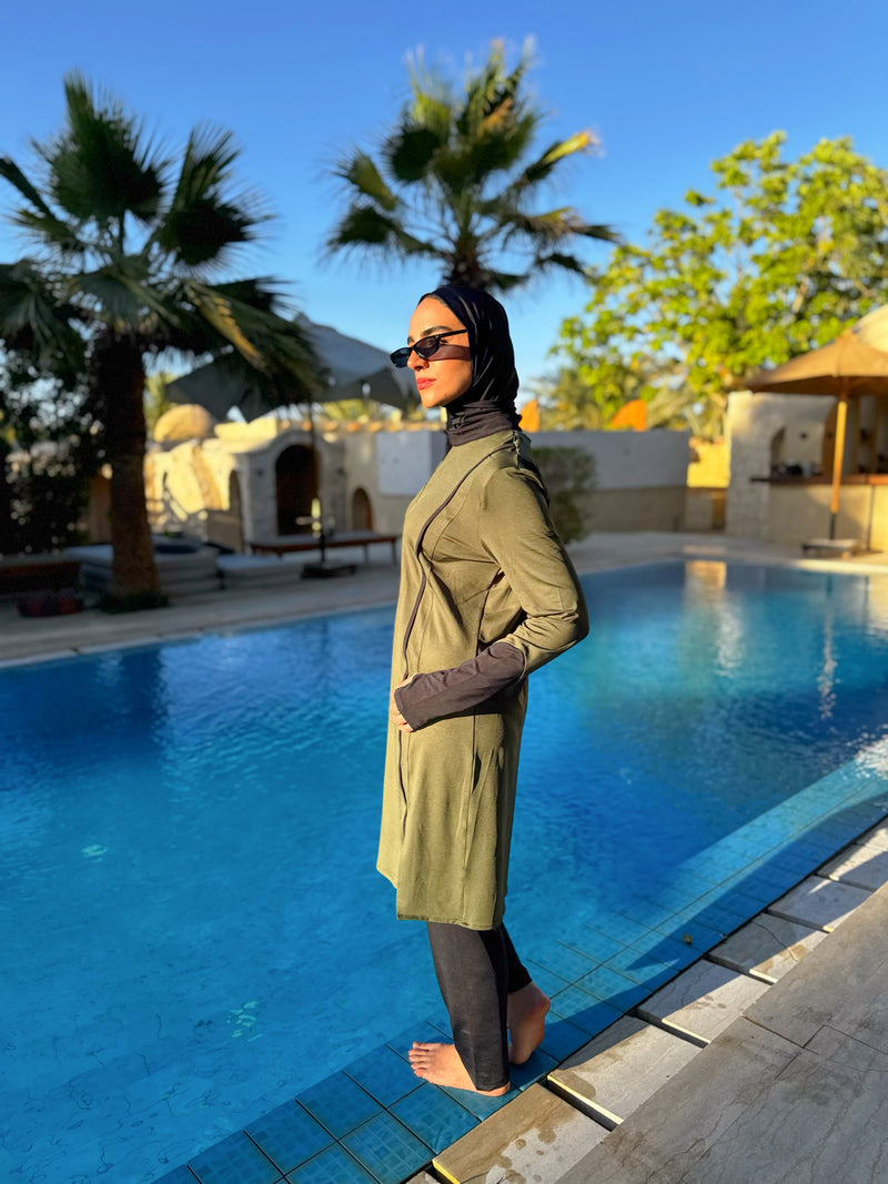 Burkini With Piping - Olive