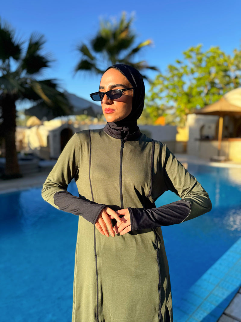 Burkini With Piping - Olive