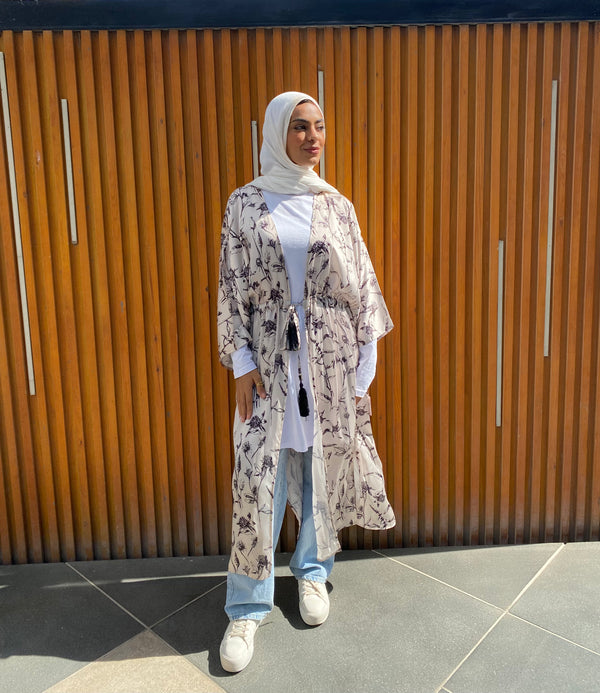 Kimono With DrawString - Floral Offwhite