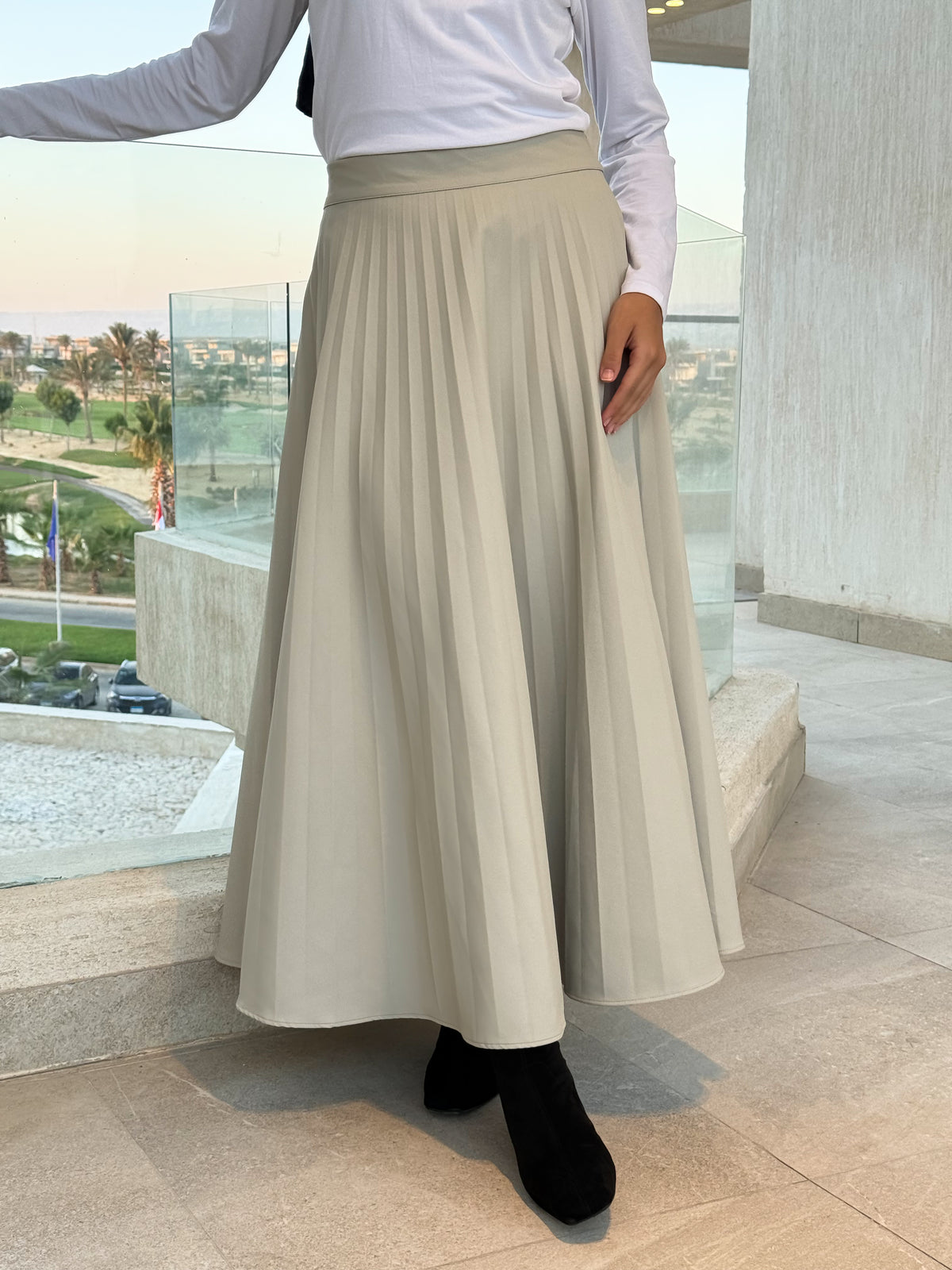 Pleated Leather Skirt - Beige