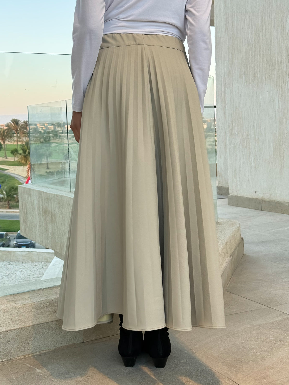 Pleated Leather Skirt - Beige
