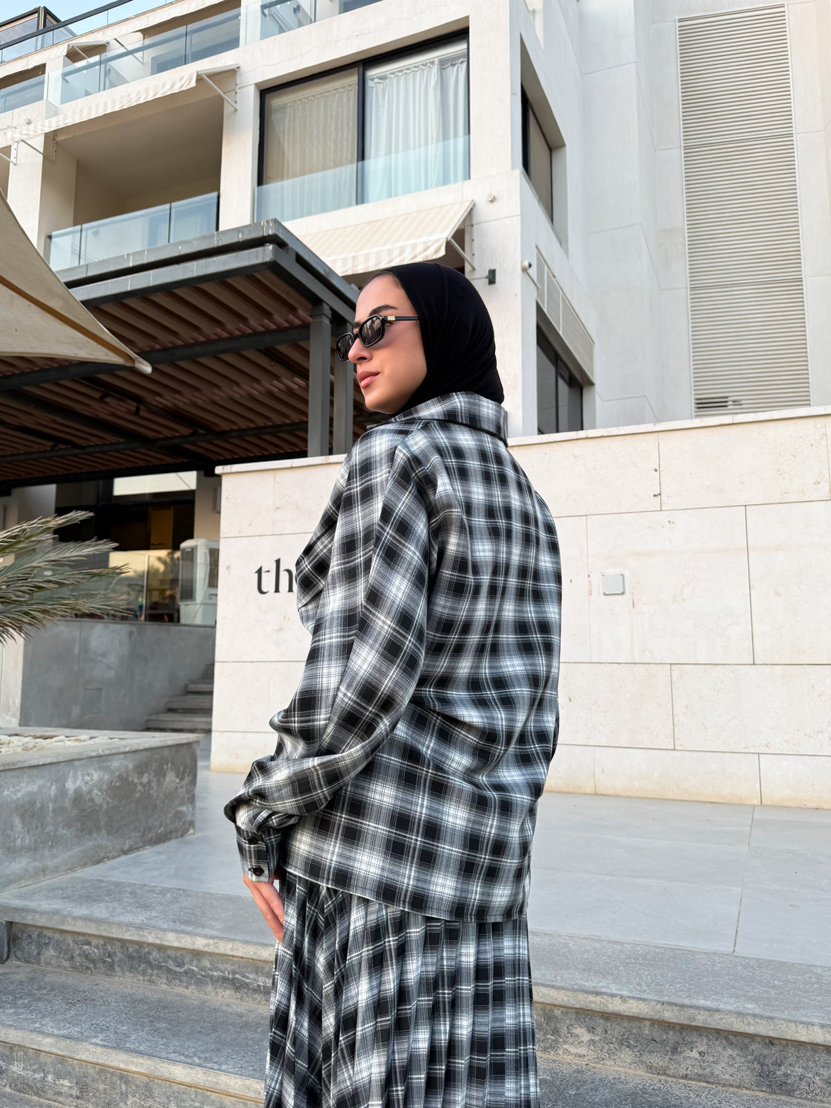 Overlap Checked Blouse - Black