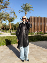 Pleated Sleeves Shirt-Black