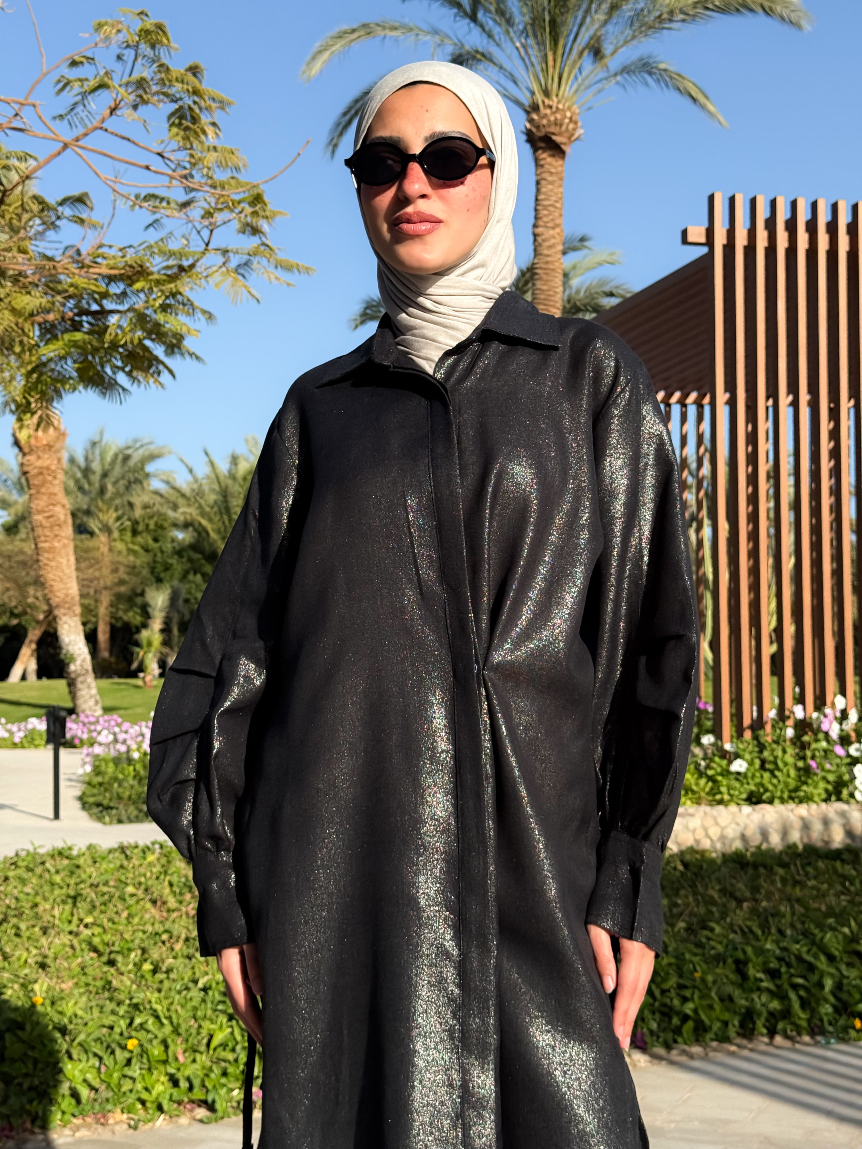 Pleated Sleeves Shirt-Black