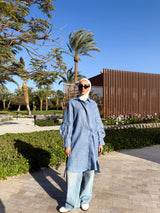 Pleated Sleeves Shirt-Blue