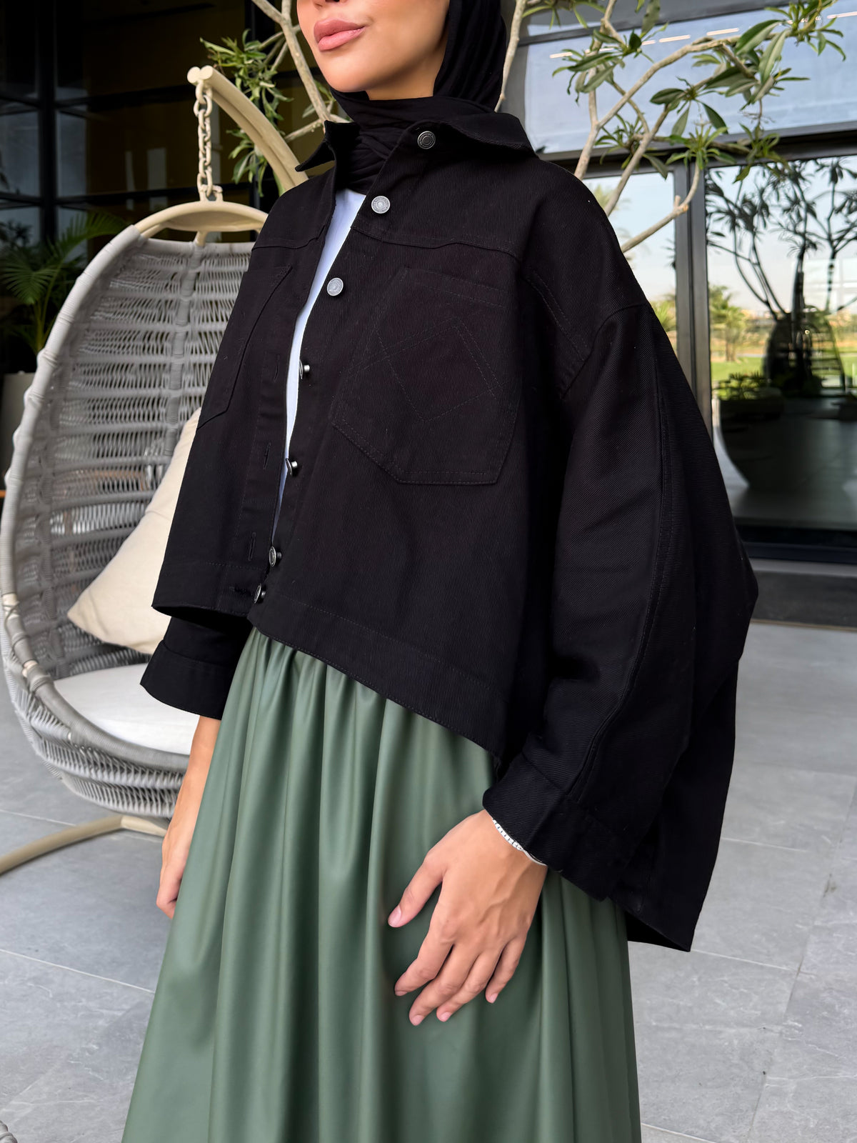 Leather Balloon Skirt - Olive