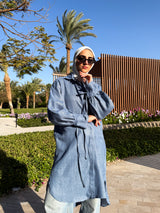 Pleated Sleeves Shirt-Blue