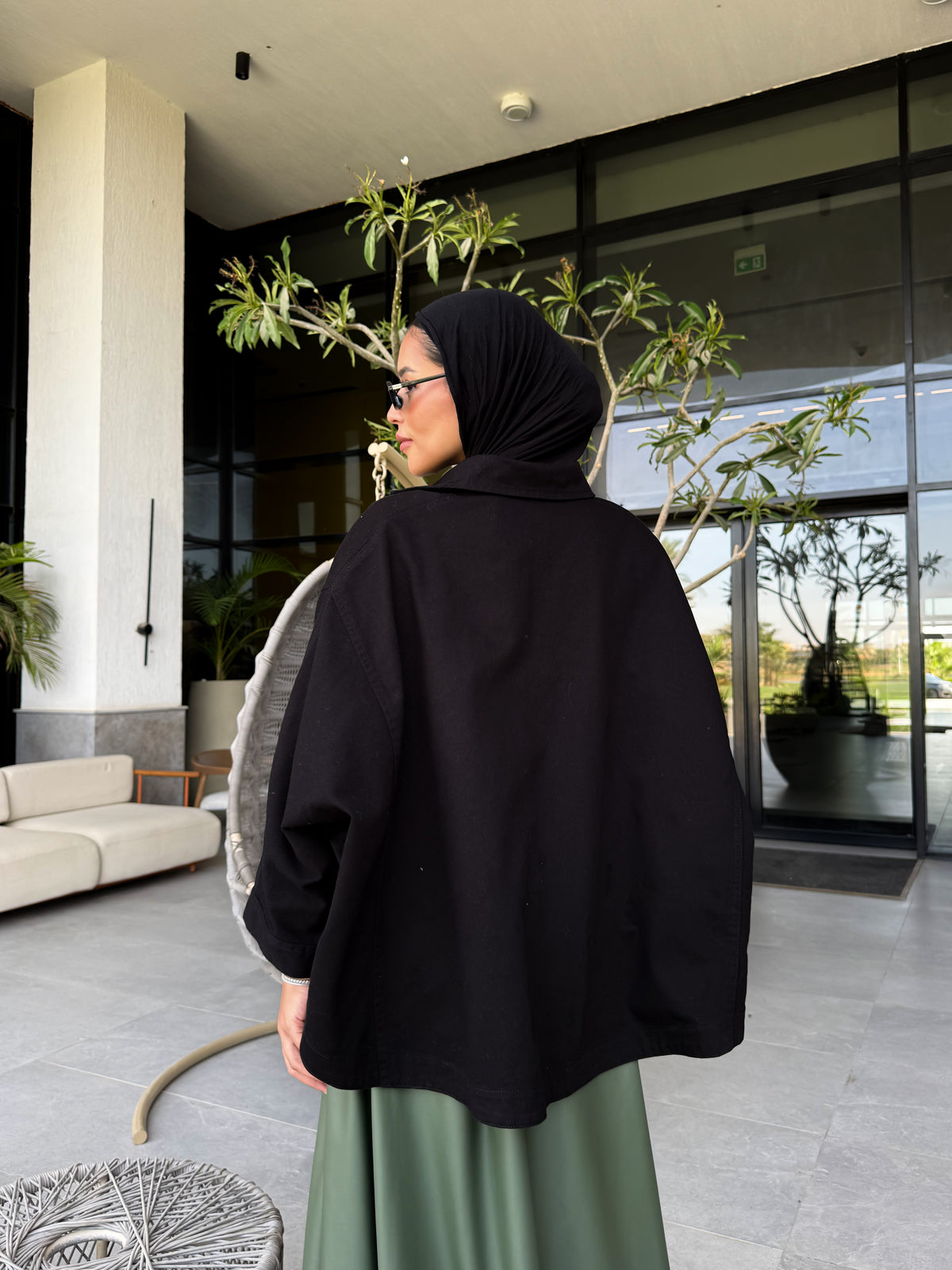 Batwing Gabardine Jacket - Black