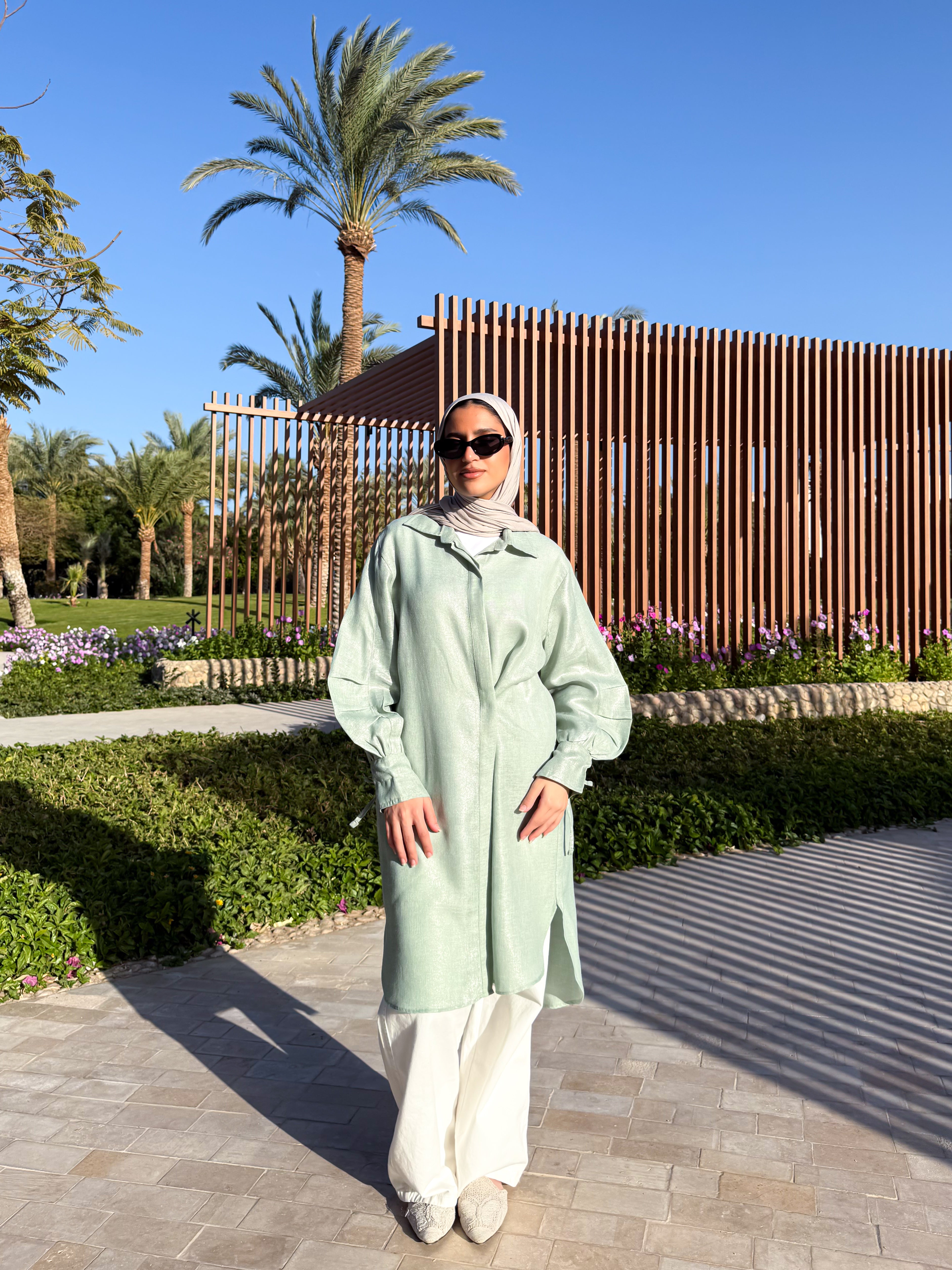 Pleated Sleeves Shirt-Mint