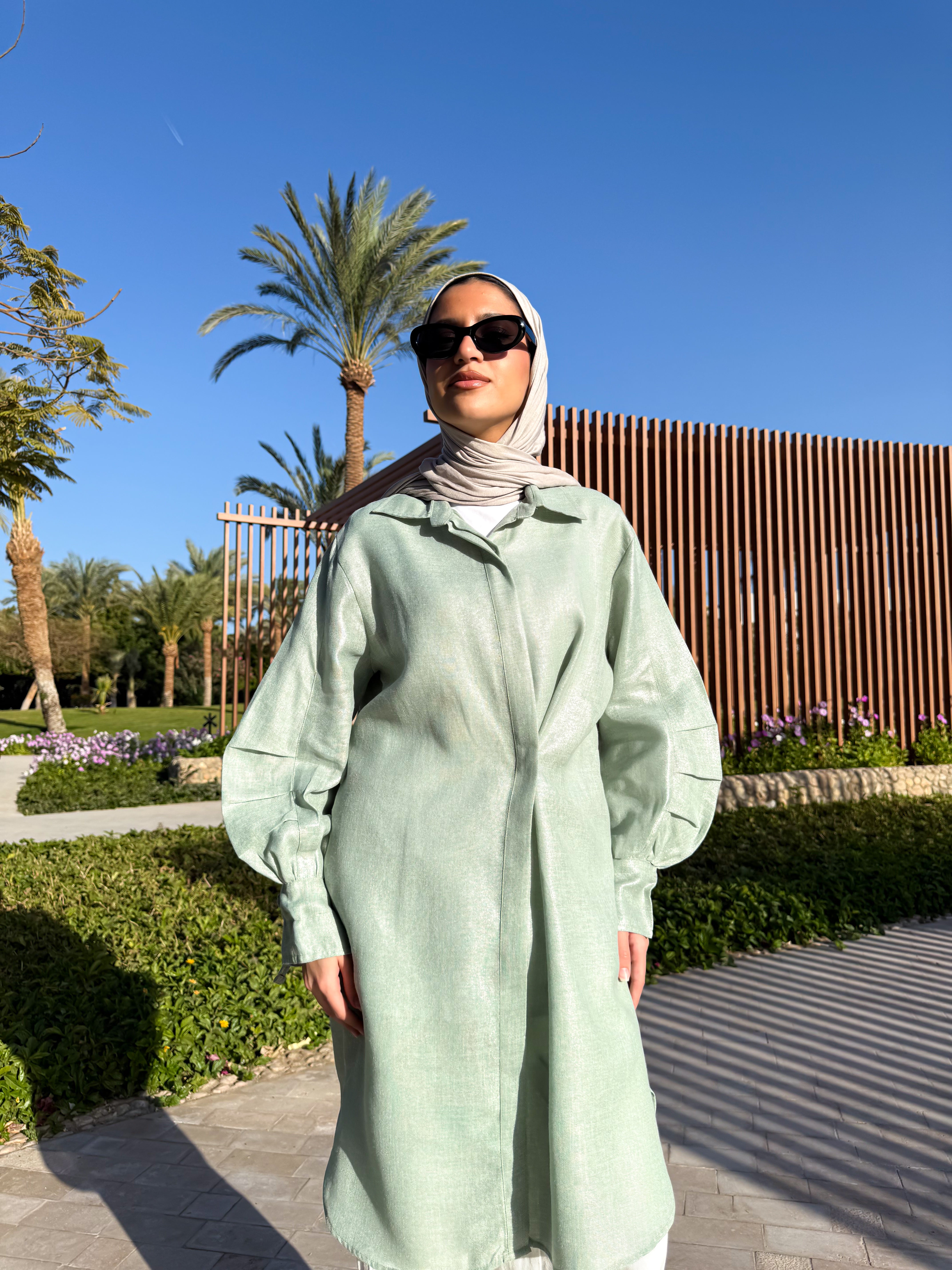 Pleated Sleeves Shirt-Mint