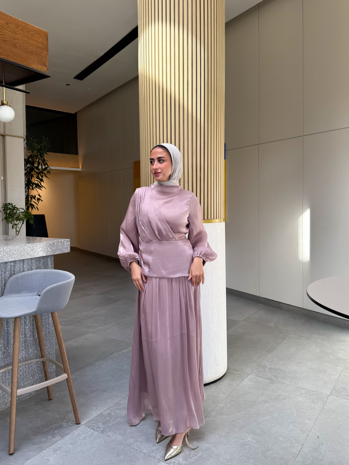 Draped Organza Dress - Cashmere