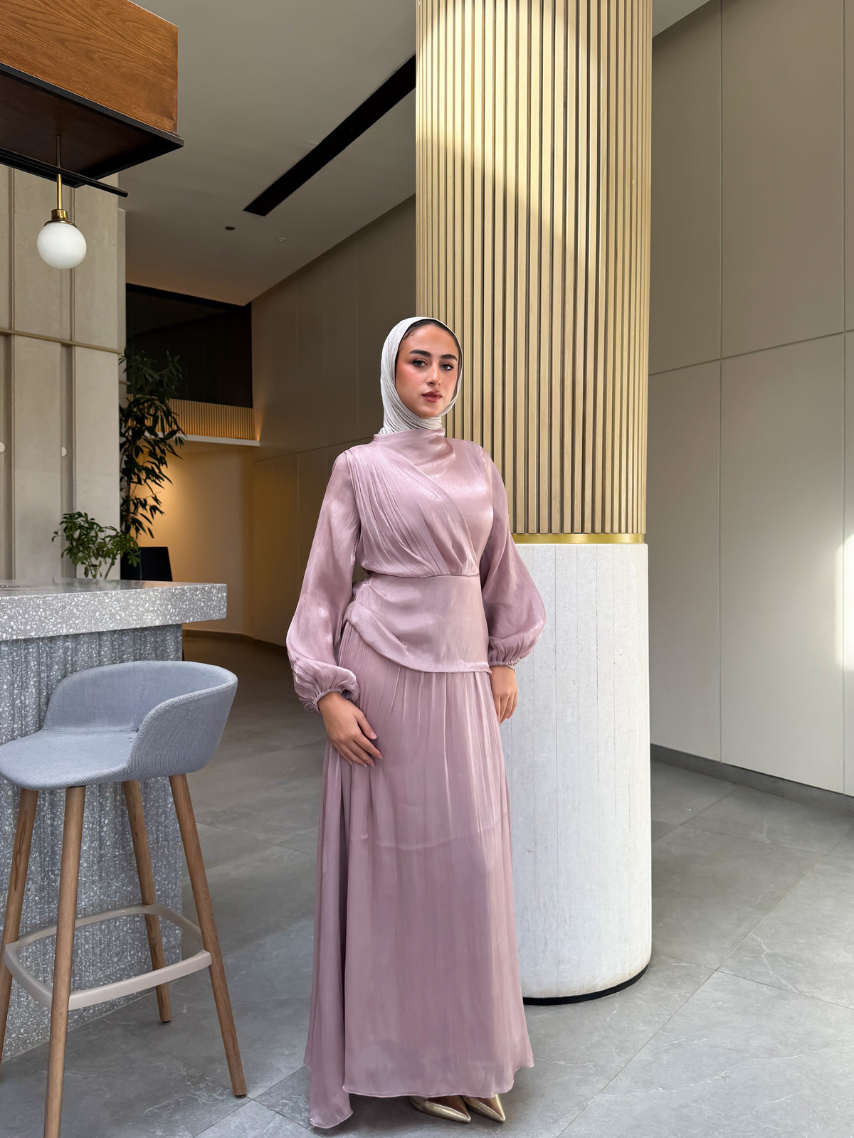 Draped Organza Dress - Cashmere