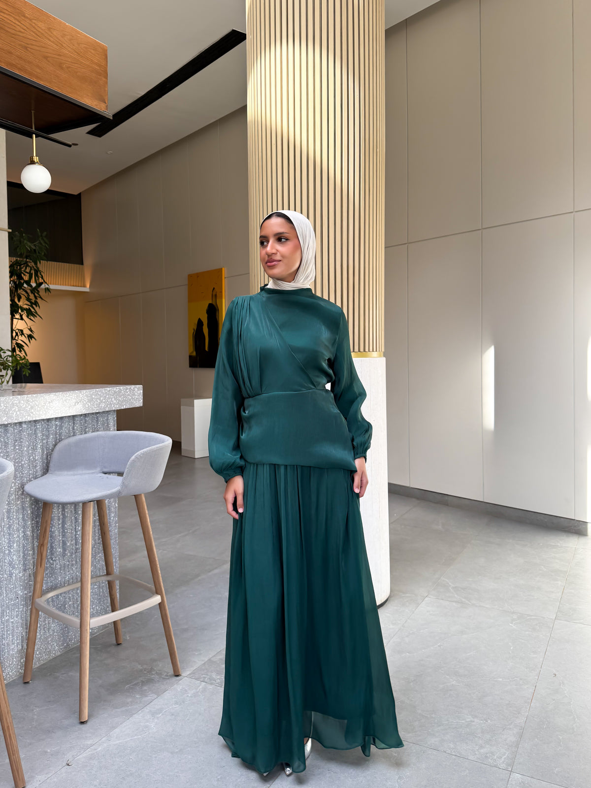 Draped Organza Dress - Emerald