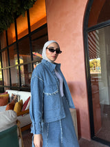 Fringe Detail Jacket-Blue