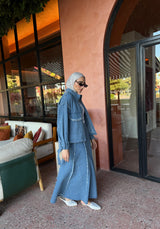 Fringed Panels Skirt-Blue