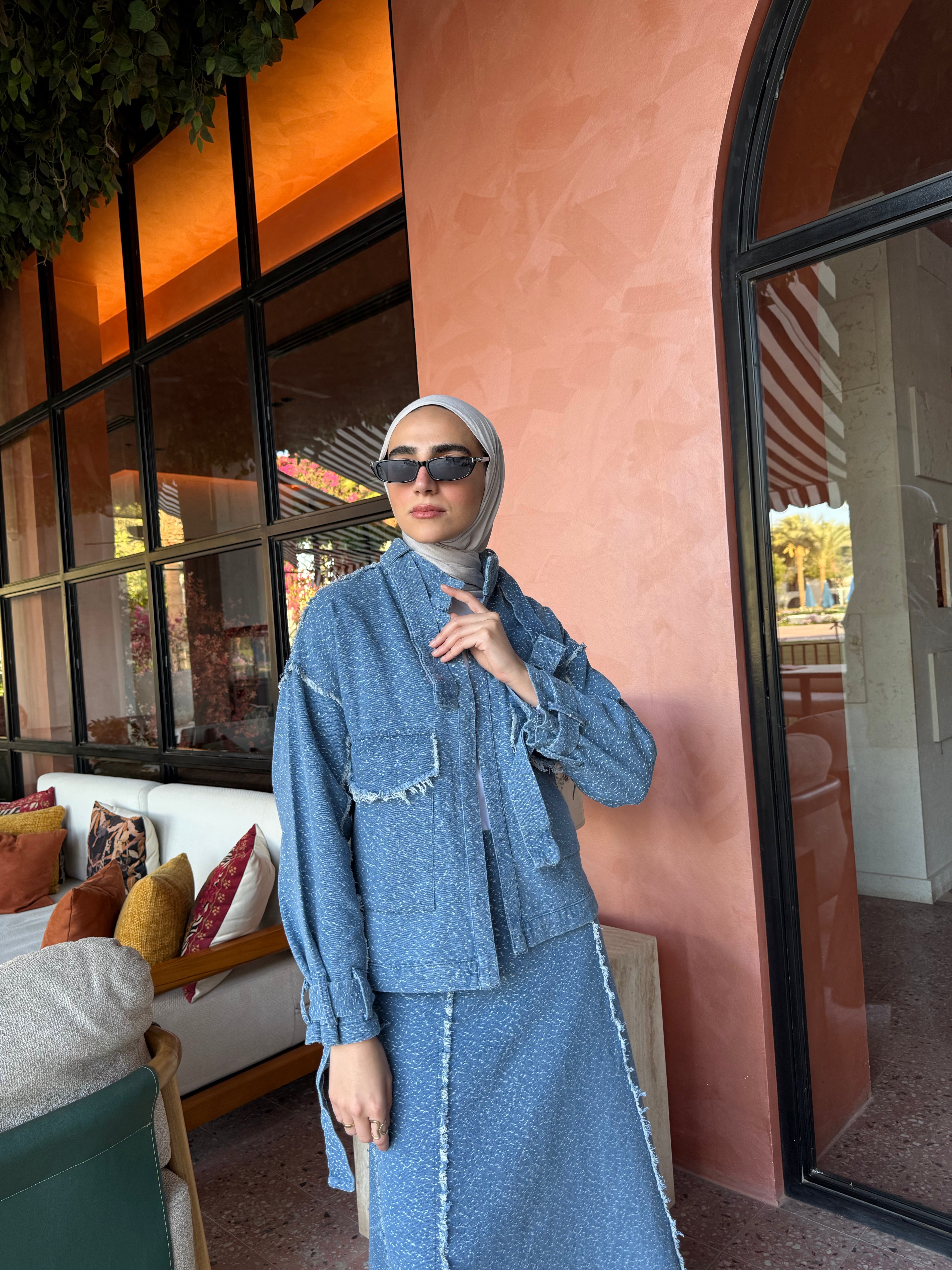 Fringe Detail Jacket-Blue