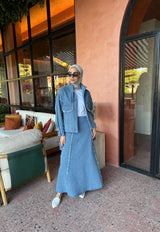 Fringed Panels Skirt-Blue