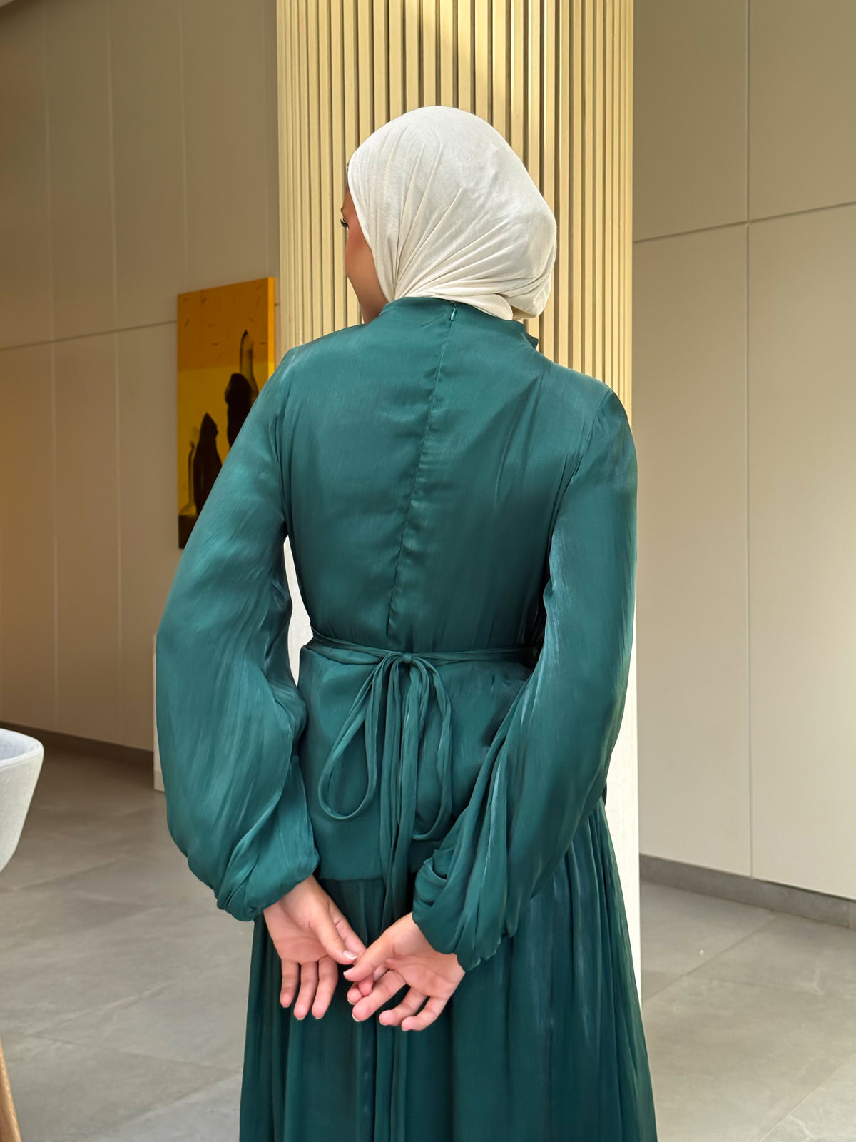 Draped Organza Dress - Emerald