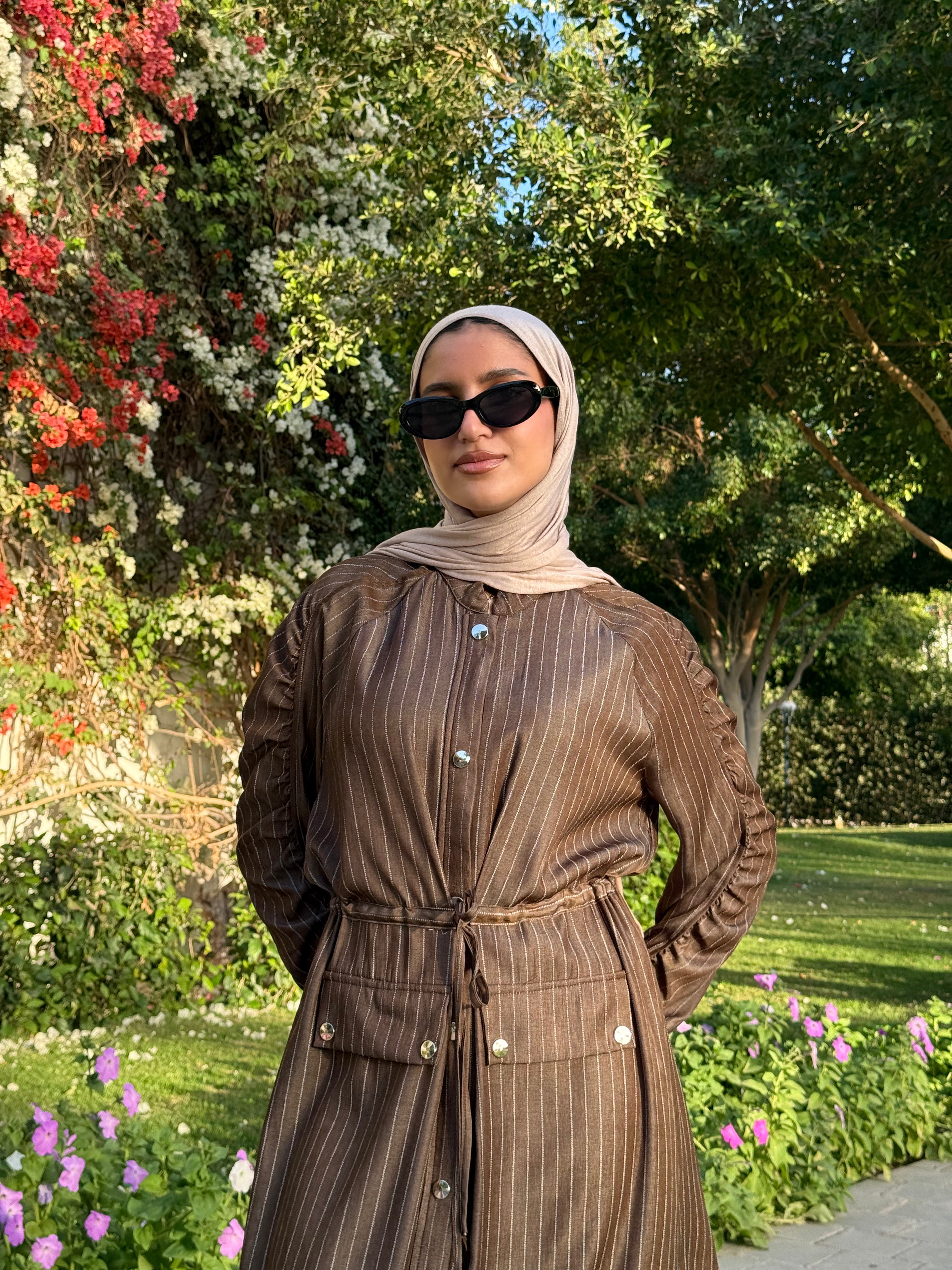 Cargo Striped Blouse-Brown