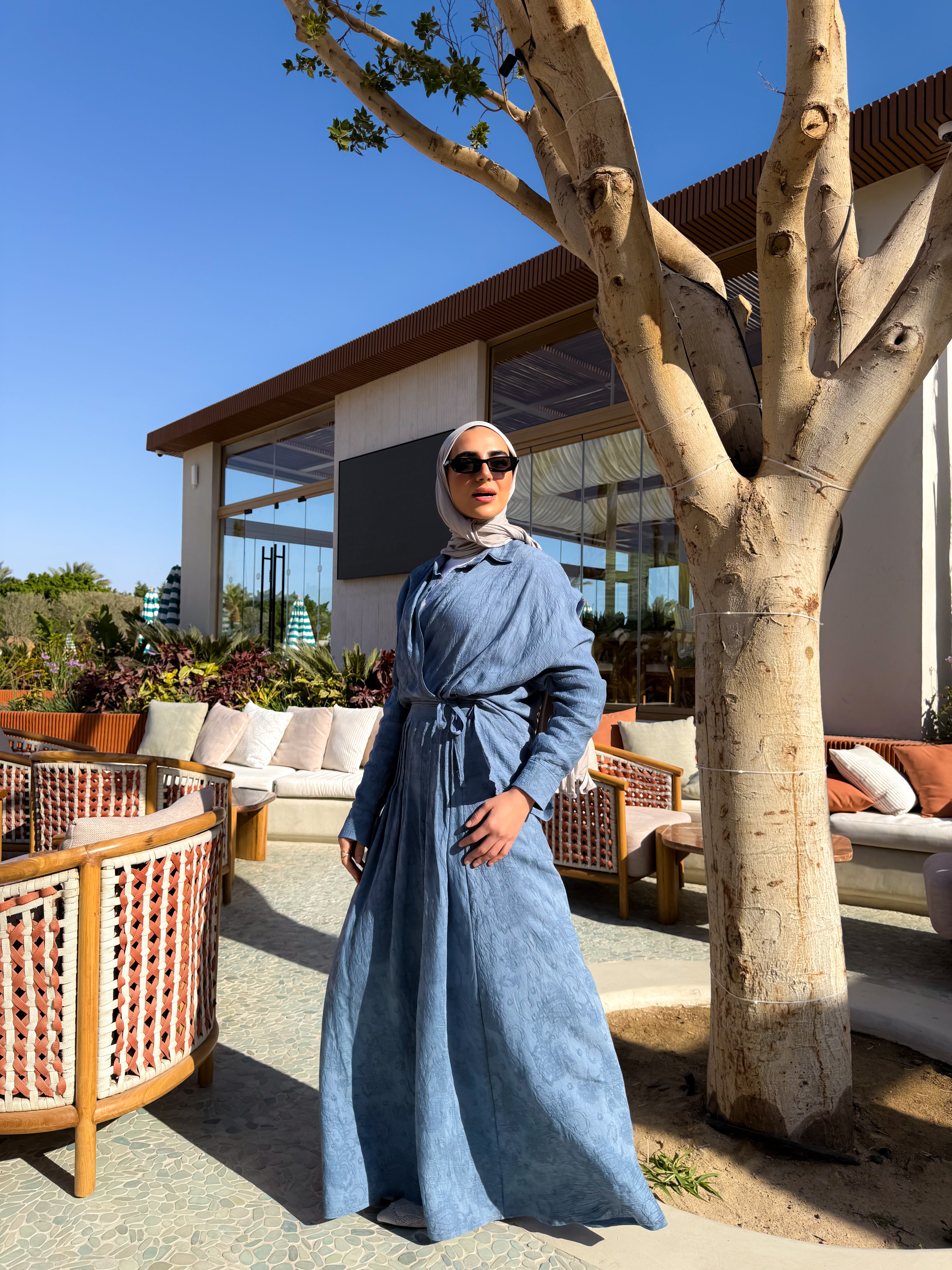 Vertical Pleated Skirt-Blue