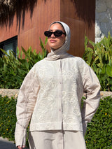 Double Layered Mesh Shirt-Beige