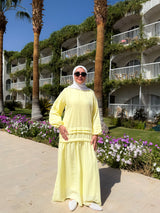 Pleated Sleeves Linen Dress - Yellow