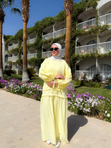 Pleated Sleeves Linen Dress - Yellow