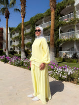 Pleated Sleeves Linen Dress - Yellow