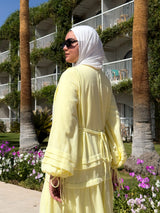 Pleated Sleeves Linen Dress - Yellow