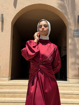 Draped Knot Dress - Maroon (Available at stores only)