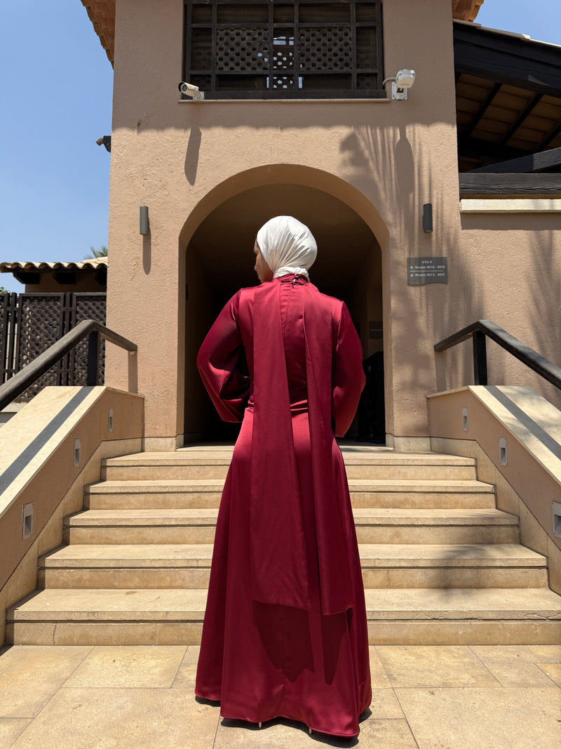 Draped Knot Dress - Maroon (Available at stores only)