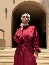 Draped Knot Dress - Maroon (Available at stores only)
