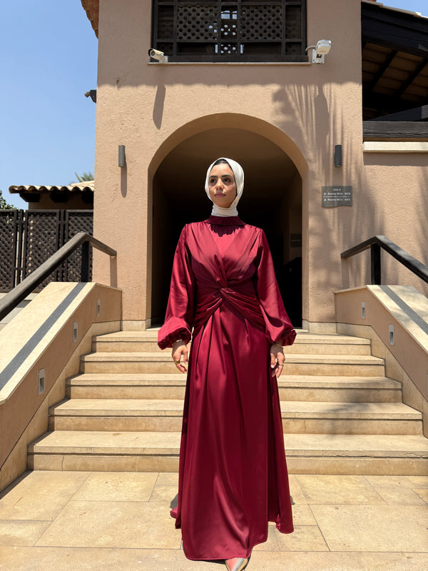 Draped Knot Dress - Maroon (Available at stores only)