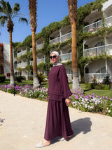 Pleated Sleeves Linen Dress - Dark Red