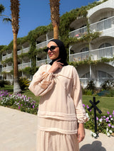 Pleated Sleeves Linen Dress - Beige