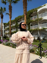 Pleated Sleeves Linen Dress - Beige