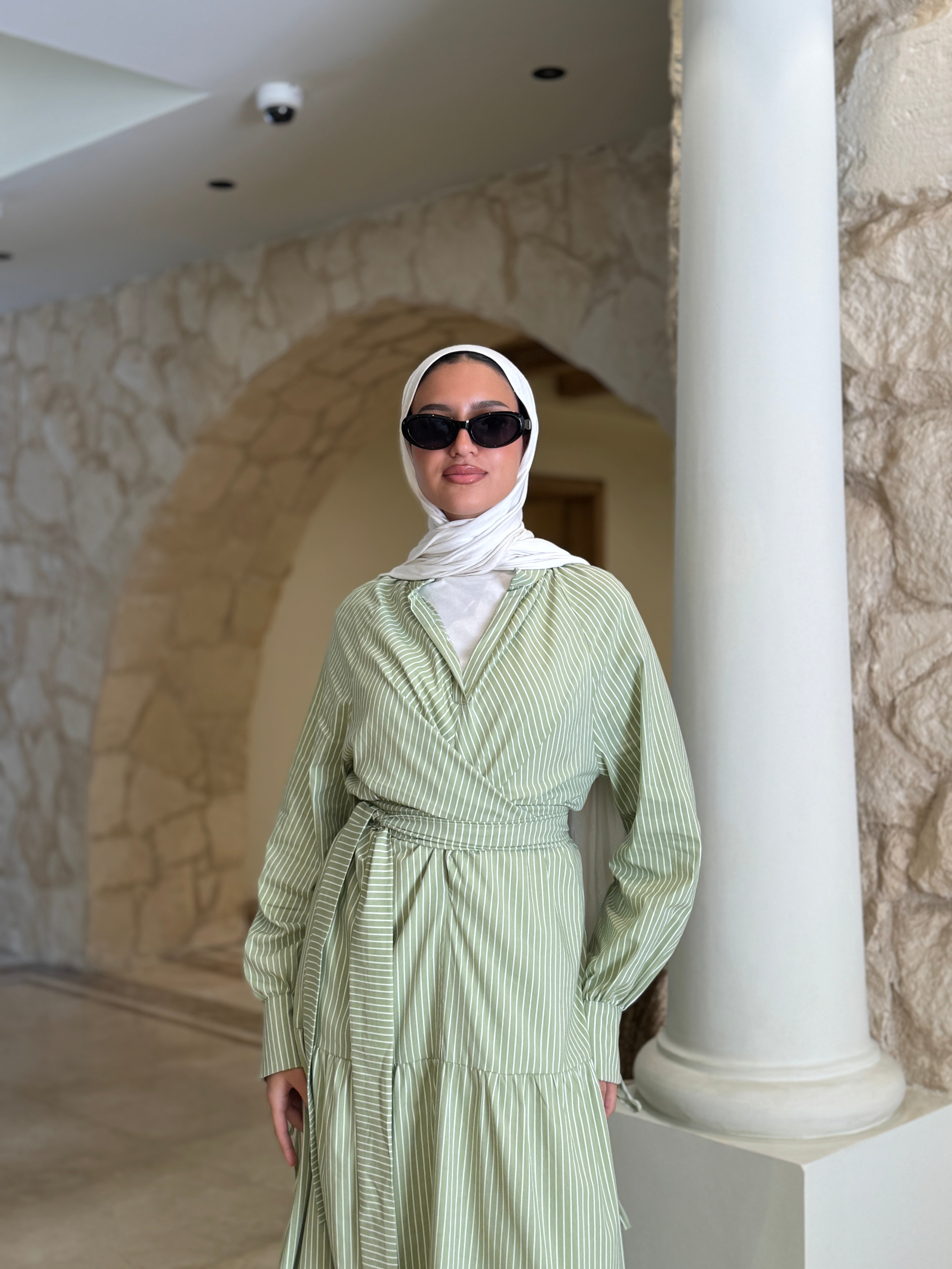 Striped Wrap Dress - mint