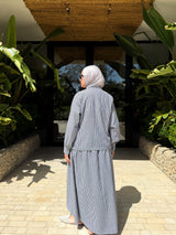 Striped Linen Skirt-Black