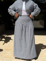 Striped Linen Skirt-Black