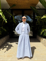 Striped Linen Skirt-White